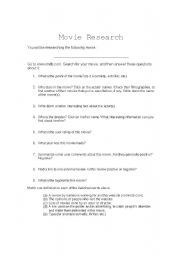 English worksheet: Movie Research