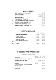 English Worksheet: Chinese menu