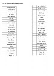 English worksheet: Give the right order of actions (daily routine)