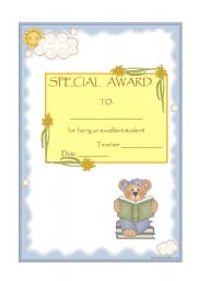 English Worksheet: special award  for being an excellent student