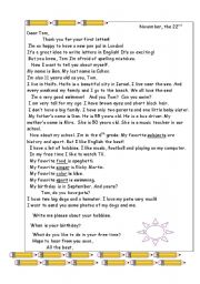 English Worksheet: A letter to a pen friend