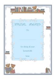 English Worksheet: special award for doing all your homework