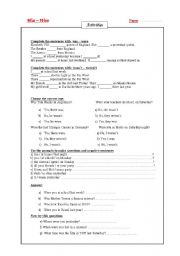 English Worksheet: WAS - WERE