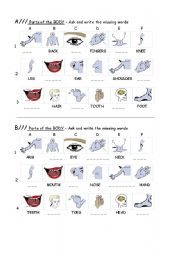 English Worksheet: PARTS OF THE BODY- spelling