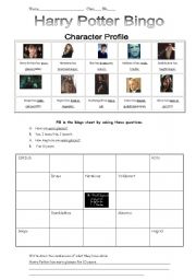 English Worksheet: Harry Potter Bingo