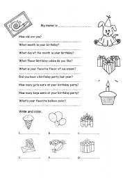 English Worksheet: Birthday