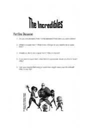 English Worksheet: The Incredibles - Part One