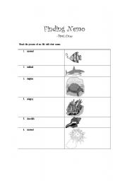 English Worksheet: Finding Nemo Part A