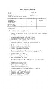 English worksheet: PAST SIMPLE