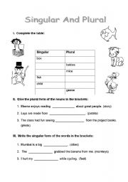 English Worksheet: Singular and Plurals
