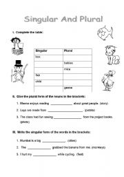 English worksheet: Singular and Plurals