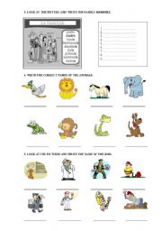 English Worksheet: family, animals and jobs
