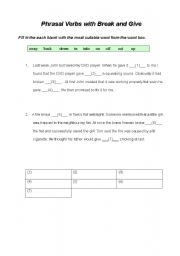 English Worksheet: Phrasal Verbs with Break and Give