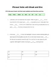 English Worksheet: Phrasal Verbs with Break and Give