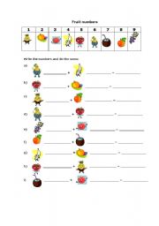 English Worksheet: Fruit numbers