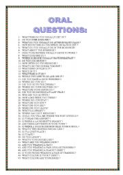 English Worksheet: ORAL QUESTIONS