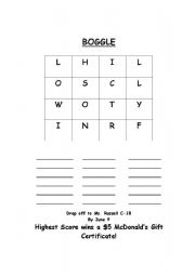 English worksheet: Boggle