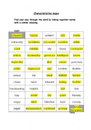 English Worksheet: Characteristics maze