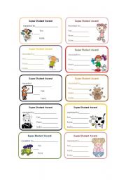 English Worksheet: Super student award