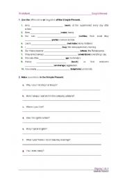 English worksheet: Simple Present Worksheet