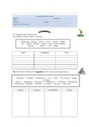 English Worksheet: Sports Worksheet