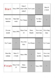 English Worksheet: Since and For Gameboard practice