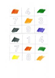 English Worksheet: numbers and colours bingo