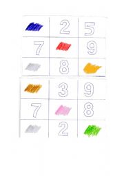 English worksheet: numbers and colours bingo