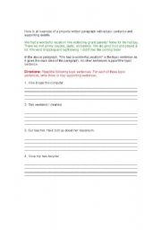 English Worksheet: Topic Sentences