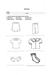 English worksheet: clothing and parts of the house