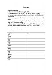 English worksheet: plural nouns
