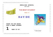 English Worksheet: ENGLISH STUDENT AWARD- BOY-