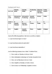 English worksheet: School timetable reading task