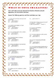 English Worksheet: What is your Character Test