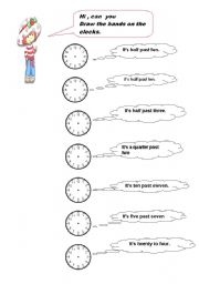 English Worksheet: Draw the hands on the clocks.