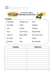 English Worksheet: Food and Drinks