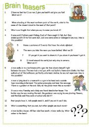 English Worksheet: Brain teasers