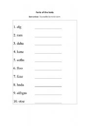 English Worksheet: parts of the body