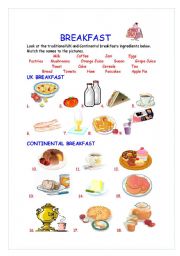 English Worksheet: UK and Continental Brkfast