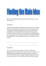 English worksheet: Finding The Main Idea