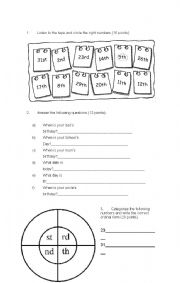 English Worksheet: ORDINALS