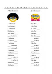 English Worksheet: Alphabet - Before and after