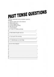 English worksheet: Past Tense Questions
