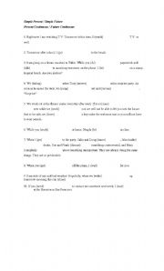 English worksheet: Simple Present / Simple Future and Present Continuous / Future Continuous