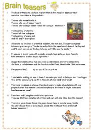 English Worksheet: Brain teasers Part 2