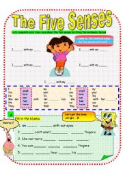 English Worksheet: Using The Five Senses - Dora and Friends (Part A)