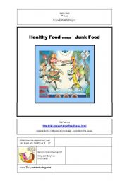English Worksheet: Healthy Food vs. Junk Food (1st Part )