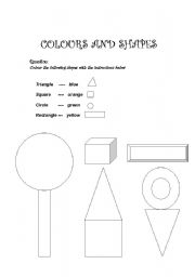 English Worksheet: Recognition of colours and shapes