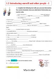 English Worksheet: Introducing oneself and other people 1