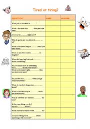 English Worksheet: Tired or tiring